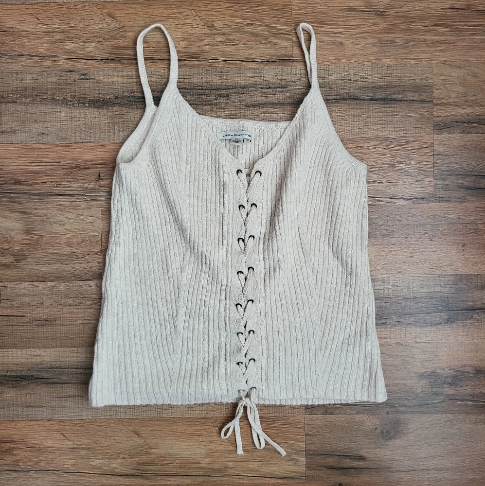 American Eagle Outfitters Cream Ribbed Tank Top